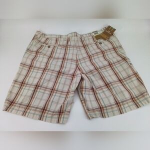 Nwt DOCKERS Washed Khaki Men's Y2K Plaid Cream, Browns, And Teal Shorts - SZ 44